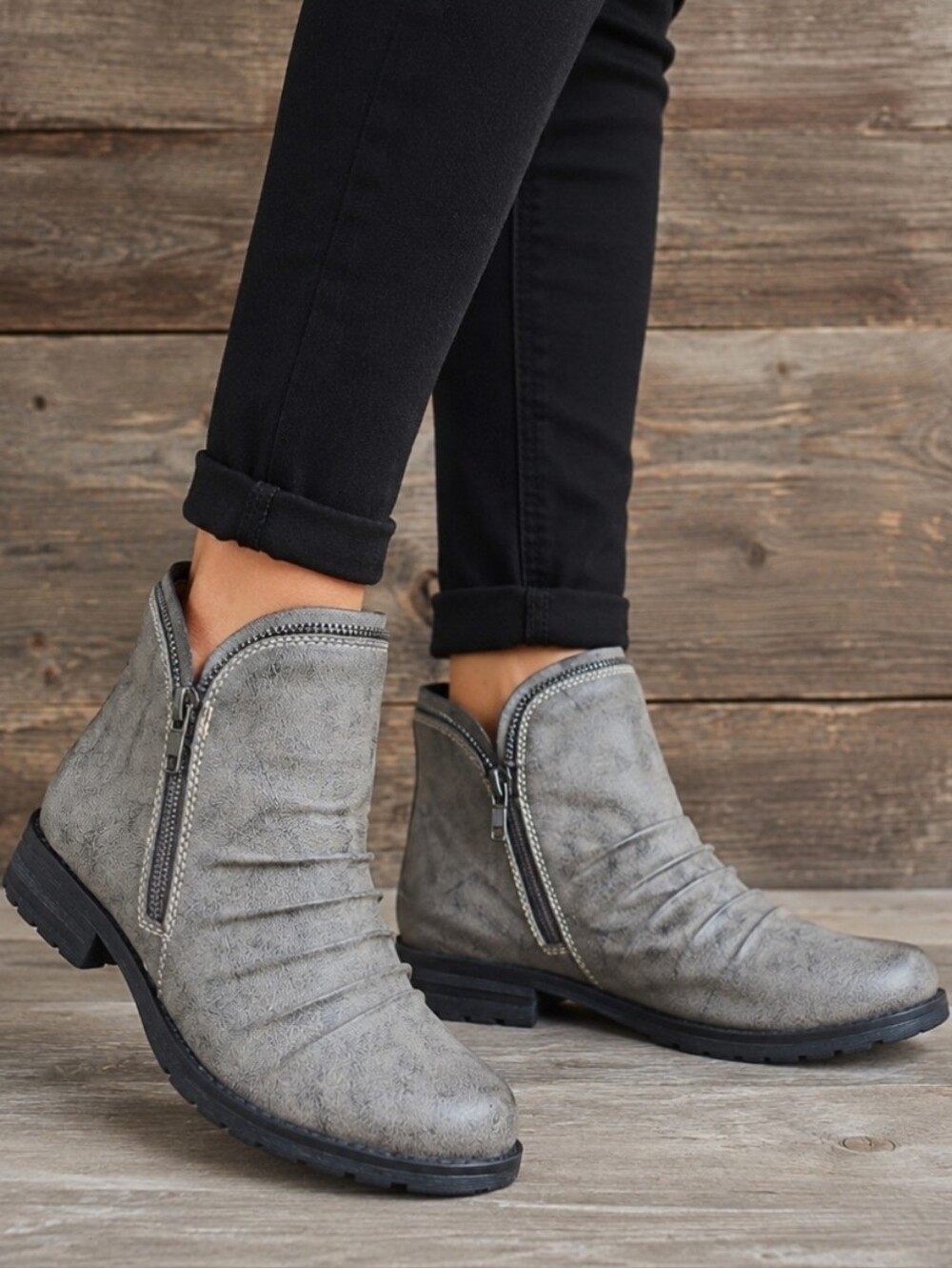 Natural Soul Brisha Y2K Boho Minimalist Ruched Block Heel Comfort Ankle Boots 8M